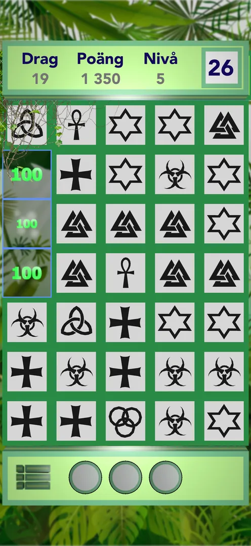 En bana i Djungeln: en spelplan full av symbolbrickor