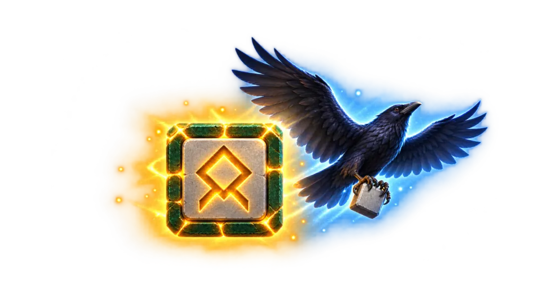 A rune brick and Odin's raven